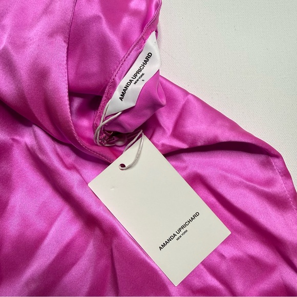 AMANDA UPRICHARD Silk Halter Tie Deep V Neck Mini Dress Summer Vacation - Picture 4 of 5